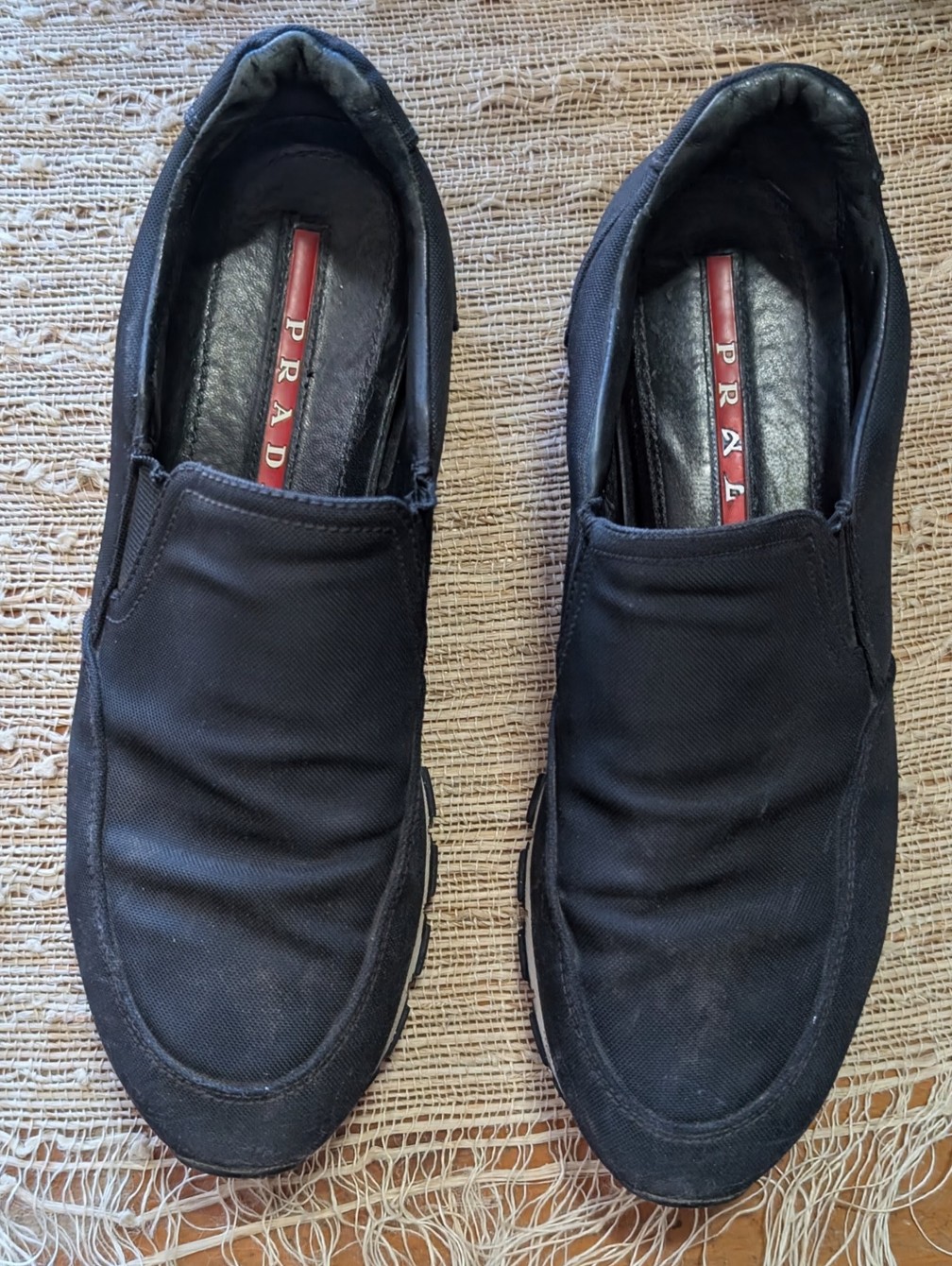 Prada Nylon Tech Slip On Shoes In Black Size 38.5